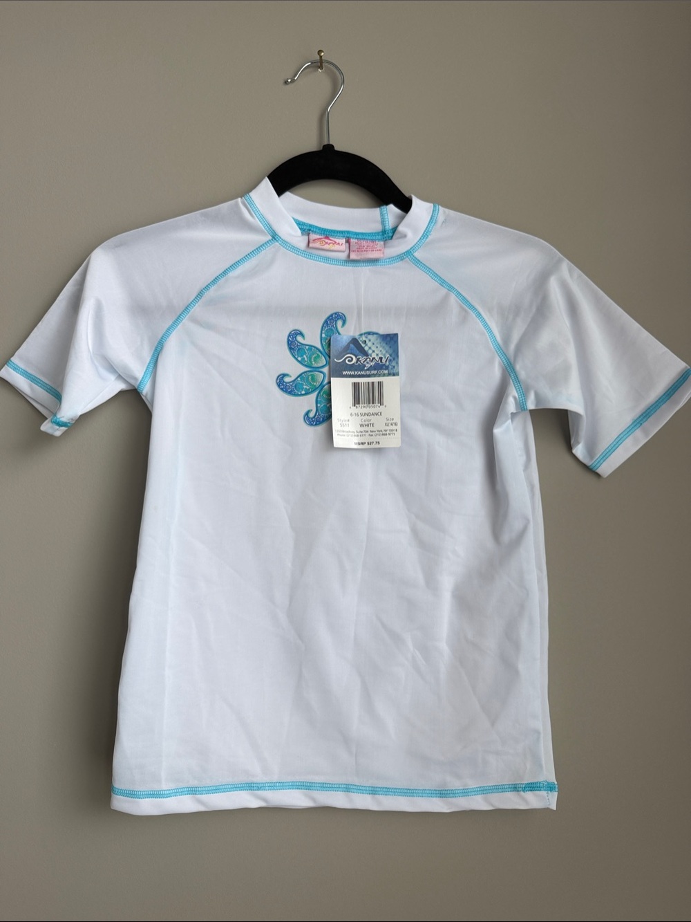 Kanu Surf White & Aqua Kids Rash Guard XL